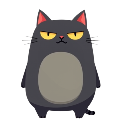 Gerald, a big, round dark grey cat with stern yellow eyes and a pale belly