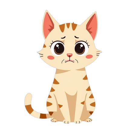 Pixel, a cream cat with orange markings, sitting and looking worried