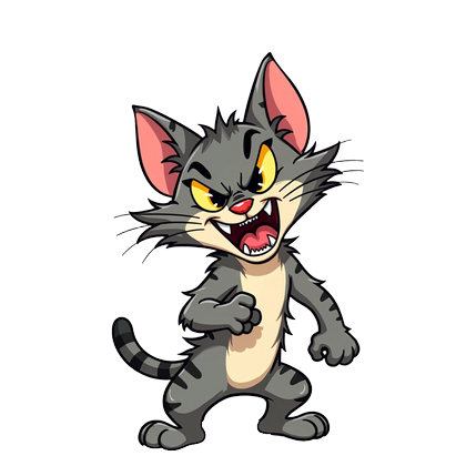 Scratch, a scruffy grey tabby alley cat snarling